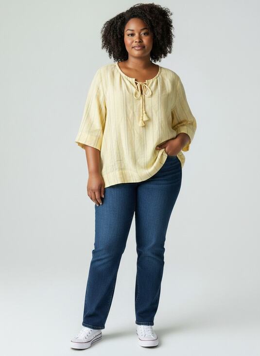 Universal Thread Tops - Universal Thread XL Butter Yellow Stripe Tassel Tie Bell Sleeve Top NWT